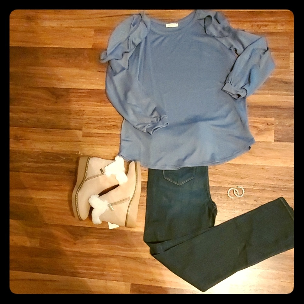 Denim Cold Shoulder French Terry Top